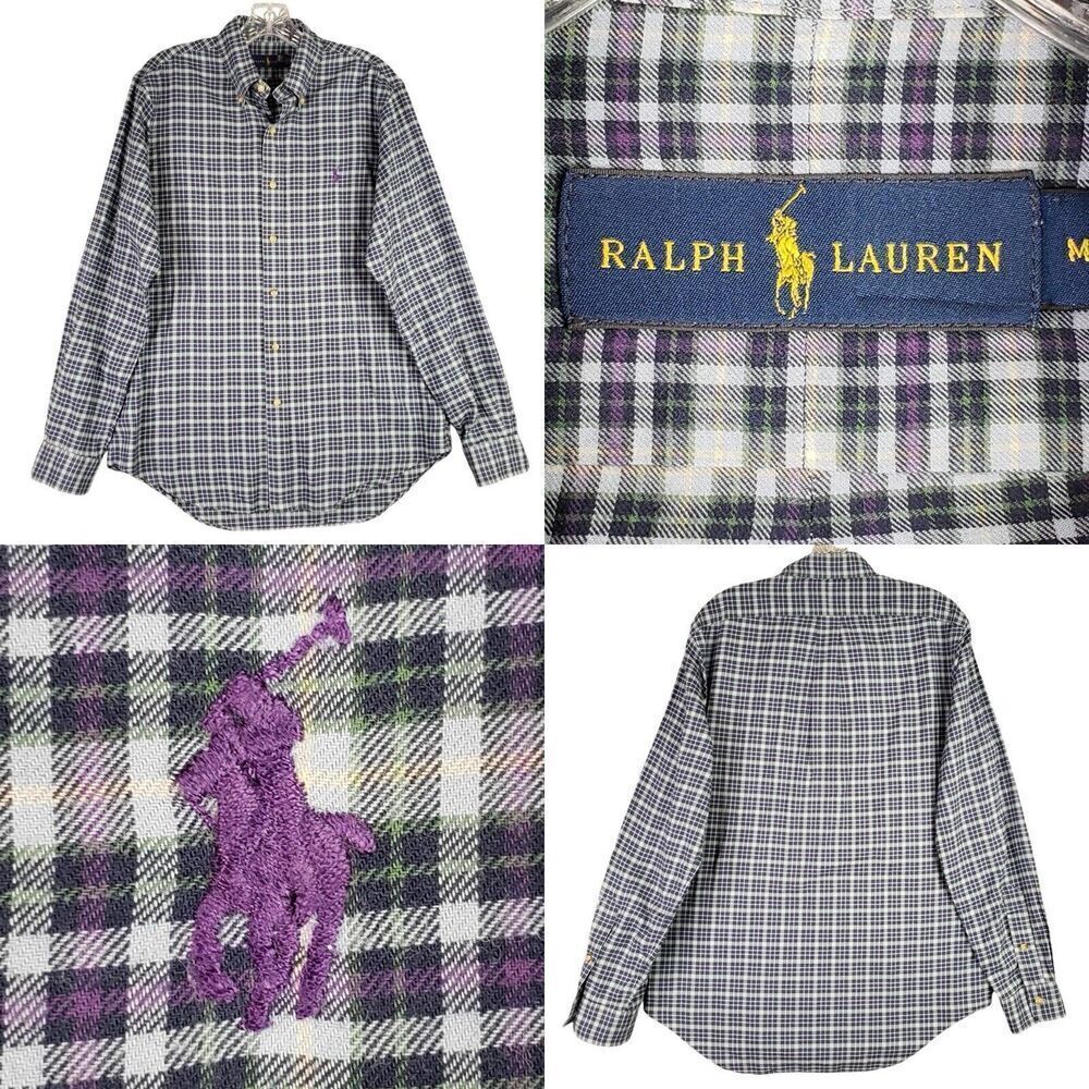 Polo Ralph Lauren Shirt Oxford Mens Size Medium M Gray Plaid Button Down LS